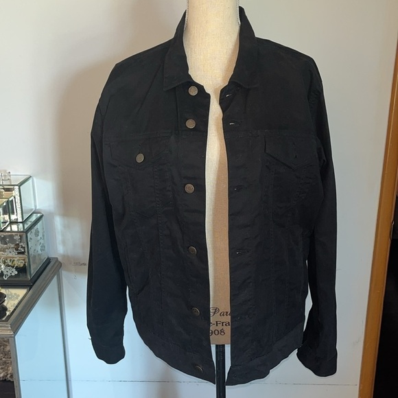 Denim & Flower Ricky Singh Black Men's Trucker Jacket Outerwear Stretch L NWOT - Picture 2 of 13